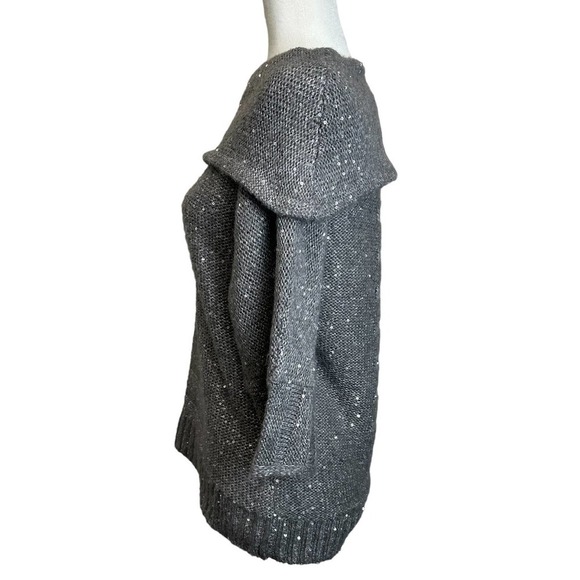 Chico’s Sweater Women’s sz. 0 (SMALL) Gray Sequined Cowl Neck 1/2 Sleeve - Picture 6 of 8